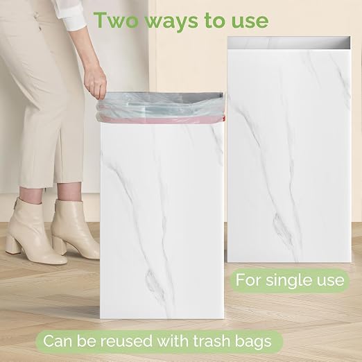 Magicheap 13 Gallon Disposable Trash Cans for Parties, 4 Pack, Marble | 13.5"L x 10.0"W x 21.6"H, Reusable, Portable, Collapsible, Recycled Cardboard Trash Can for Events Parties Camping