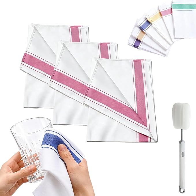 Premium Cotton Glass Cleaning Cloth, Highly Absorbent Wine Glass Polishing Cloths, Streak Free Lint-Free, Reusable Fast Drying Towels Polish Cloth for Glass Window Mirror (3*Pink, 20 * 28in)