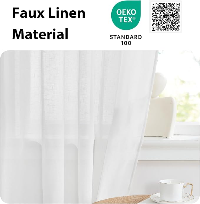 NICETOWN Door Curtain for Window Light Filtering Privacy French Door Shade | Rod Pocket, French Door Shade for Kitchen Bathroom, White Sheer Front Back Curtin Blinds, 36 x 72 inch, 1 PC