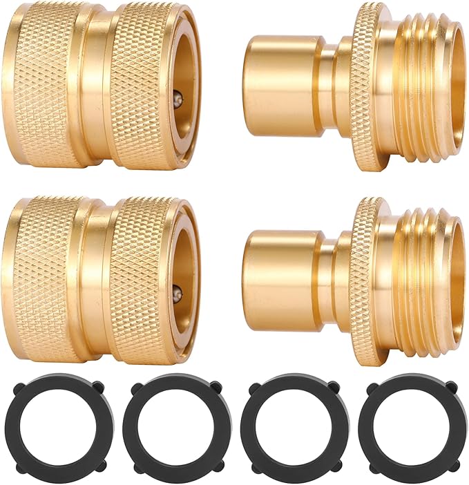 3/4 Inch Brass Garden Hose Fitting Quick Connector Male and Female Set, 2 Set | 2 Set