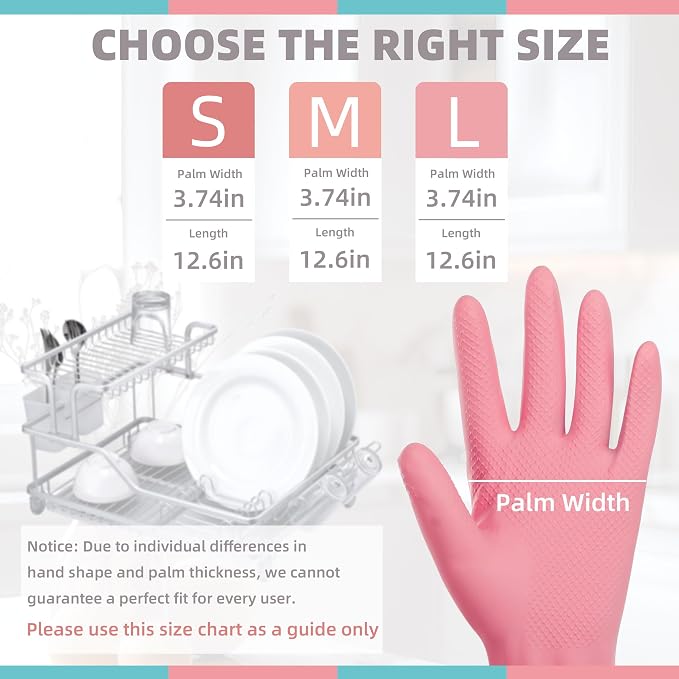 Xgunion Rubber Cleaning Gloves 5 Pairs Reusable Dishwashing (Small) | Colorful Household Kitchen Cleaning Gloves Non-Slip Grip for Washing Dishes - for Women Men