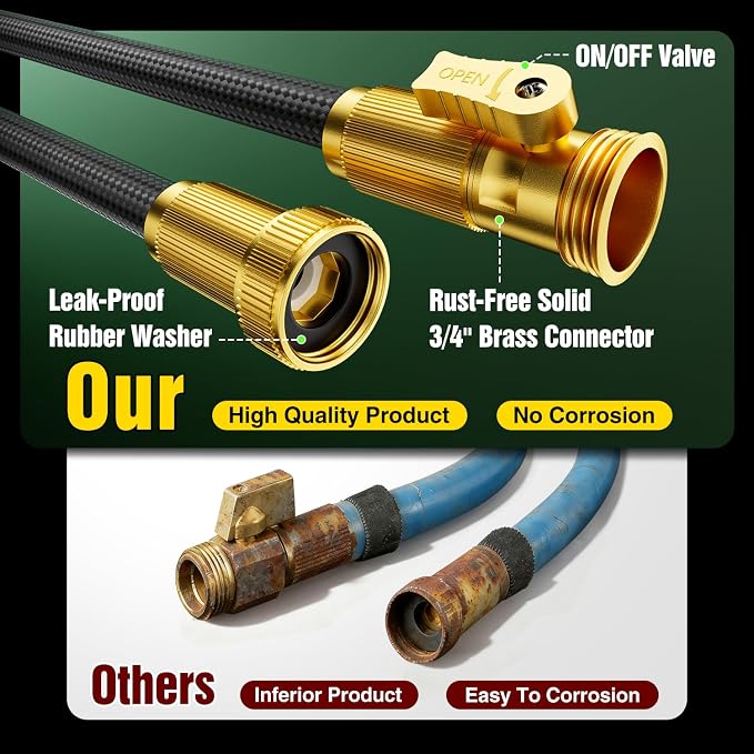 Garden Hose 50 ft Non-Expandable, Flexible Water Hose, Lightweight Hose with 10-Function Nozzle for Yard, Portable, Leak Proof, All-Weather Water Pipe for Outdoor, Car Wash, RV, Lawn