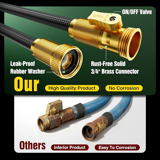 Garden Hose 100 ft Non-Expandable, Flexible Water Hose, Lightweight Hose with 10-Function Nozzle for Yard, Portable, Leak Proof, All-Weather Water Pipe for Outdoor, Car Wash, RV, Lawn