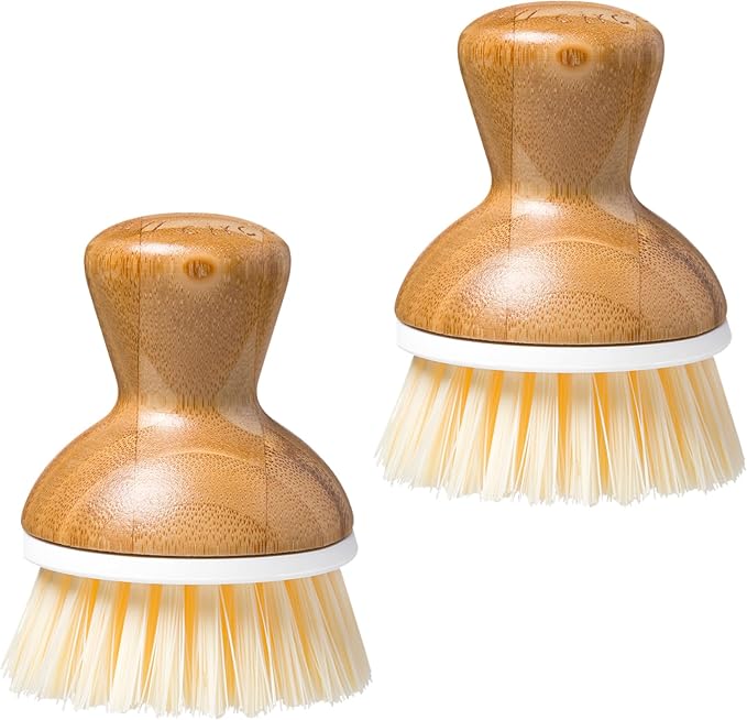 Full Circle Bubbly Palm Brush, Dish Scrub Brush for Nonstick, White, 2pk | Family-safe & formaldehyde-free, with an ergonomic handle for effortless cast iron, nonstick & sink cleanup.