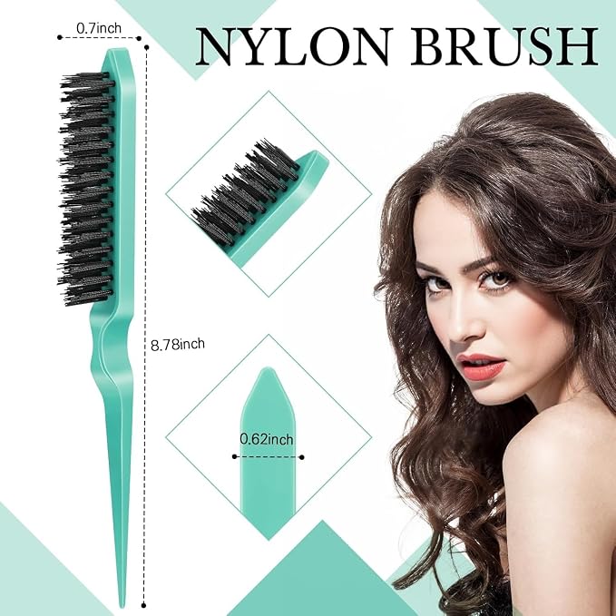 Hair Brush Set with Continuous Spray Bottle，Slick Back Hair Brush Back Brushing, Combing, Slicking Hair (green)