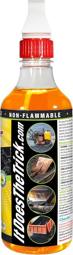 Trick Shot Asphalt Solvent and Cleaner - USDA Biobased Industrial Degreaser for Paving Equipment & Tools, Heavy Duty Formula, Food Grade Tar Remover & Bitumen Remover, Made in USA - 16 Fl Oz