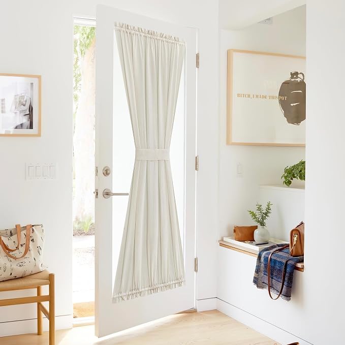 NICETOWN Front Door Curtain 72 inches Long for Kitchen Living Room | Light Filtering, Linen Door Window Cover, Rod Pocket Sheer Curtains for Entryway/Garage with Tieback, 1 PC, 52 inches Wide