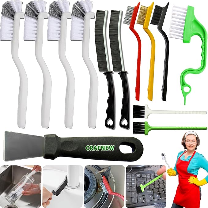 CRAFNEW 13Pcs Small Cleaning Brush, Brushes for Cleaning | Long Handle Household Cleaning Tool Suitable for Cups, Bottles, Teapots, Corners, Sinks, Faucets, Toilets