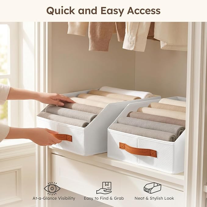 Homsorout Fabric Storage Bins for Organizing - 8 Pack Large Trapezoid Collapsible Storage Bins with Front Handle, Closet Organizers and Storage for Bedroom, Home Shelves, Small Spaces, White