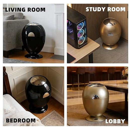 Automatic Motion Sensor Trash Can, 2.6 Gallon/10L Small Cute Garbage Bin with Lid, Hands-Free Silent Opening for Baby Diaper, Kids Room, Bedroom, Office, Home Decor - Modern Egg Shape (Black)