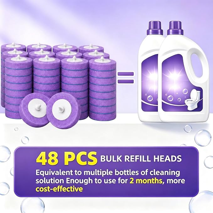 48 Count Disposable Toilet Brush Refill Heads, KZKR Toilet Wand Refills | Upgraded 4-Layer Toilet Cleaner Refill Pads for Bathroom Cleaning Supplies, Bulk Economy Pack, Light Lavender Scent