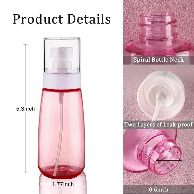 Travel Size Spray Bottle TSA Approved 3.4oz 100ml 3 Pack Leak Proof Fine Mist Spray Bottles Empty Refillable Mist Sprayer for Perfume Essential Oils Toners Rose Water Cosmetics (3Pink)