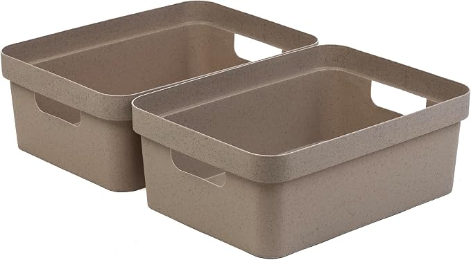 BINO | Plastic Storage Bins, 9 Liter - 2 Pack, Taupe | THE MODERN COLLECTION | Plastic Bins for Organization | Woven Storage Baskets for Organizing | Pantry Shelf Organizer Basket Container Bin