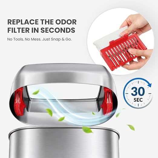 iTouchless 30 Gallon 114L Oval Open Top Stainless Steel Extra-Large Commercial Trash Can with Wheels, 2 AbsorbX Odor Filters | ADA Compliant Bin for Restaurant Restroom Hotel Office Healthcare Retail