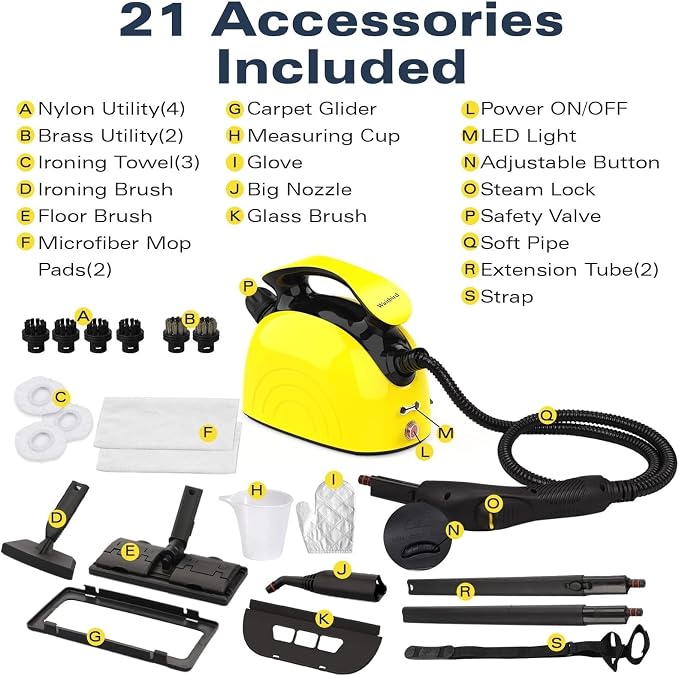 Waitbird Handheld Steam Cleaner & Steamer for Home, 275°F High-Temp Steam | 21 Accessories| Natural For Floor, Car, Wall, Grout & Kitchen Bathroom| 4.5 Bar High Pressure| Safety Lock | Steam mop