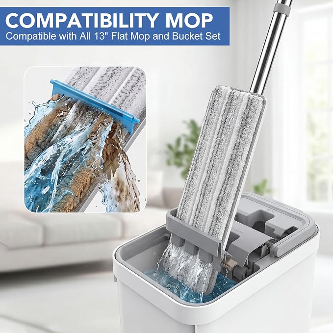10 Pack 13"×4.9" Mop Replacement Pads Compatible with JOYMOOP Flat Mop | Washable Microfiber Refills, Wet & Dry Cleaning, Fits Most 11-13 In Flat Mops, Safe For Hardwood, Tile, Vinyl & More