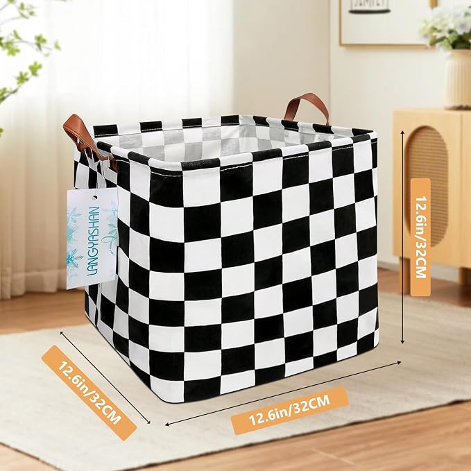 Square Racecar Storage Baskets Shelf Gift Toy Organizer Room Racing Flag | Laundry Hamper Collapse Canvas with Handles for Organizing Home Kitchen Children Toys Office Closet Shelves