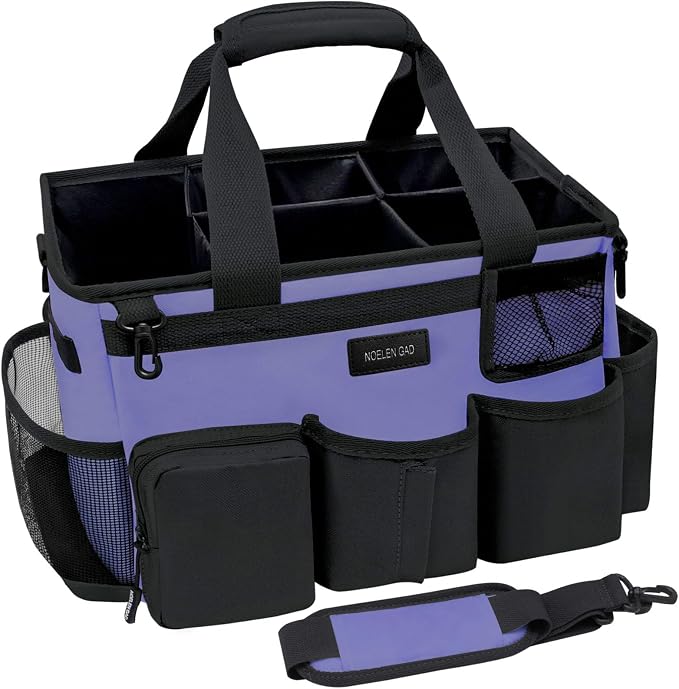 Wearable Cleaning Caddy Bag,Cleaning Supply Tote for Cleaning Supplies, Cleaning Organizer with Adjustable Shoulder and Waist Straps for Cleaners & Housekeepers (Purple and Black, Large)