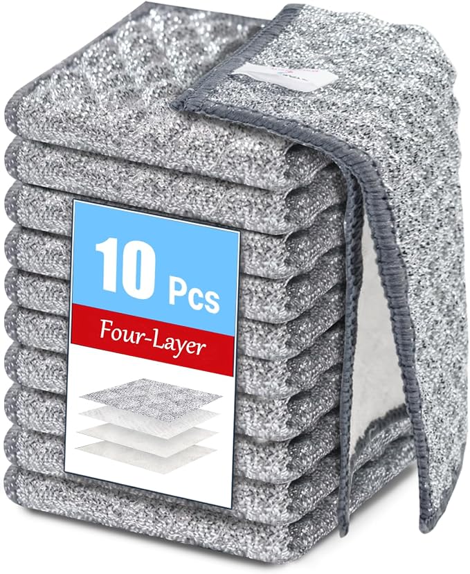 Wangjinpeng 10PK 4-Layer Non-Scratch Wire Dishcloths,7.87 x 7.87 in | metal scrubber,wet & dry clening,multipurpose cleaning cloths for dishes,great for cookware, sinks, dishes and stove tops