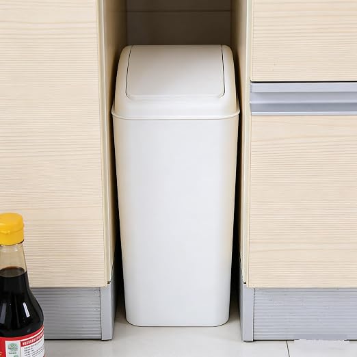 4.2 Gallon Swing Top Trash Can, Slim Plastic Wastebasket | Space-Saving Narrow Bin for Bathroom, Kitchen, Office, Easy Swing Lid, White, Lightweight and Easy to Clean