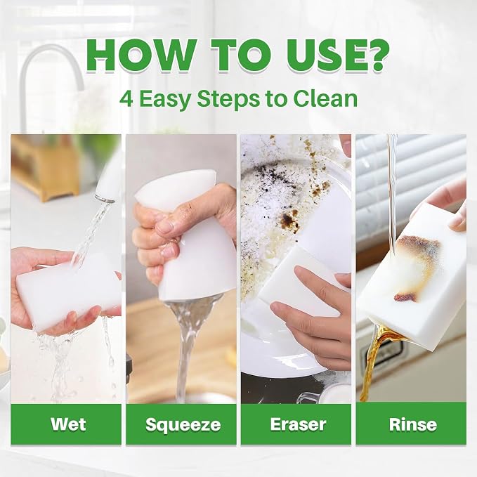 Magic Sponge Eraser 100 Pack, GRS Certified Melamine Sponge | No Scratch & Super Absorbent, Multi-Functional Melamine Cleaning Sponges for Bathroom Window Shoes Kitchen