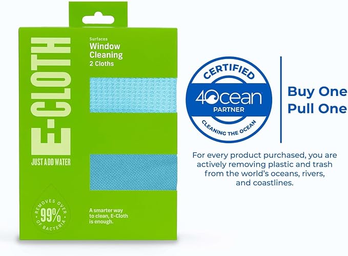 E-Cloth Window and Glass Cleaner Kit, Just Add Water - 1 Kit | Chemical-Free Cleaning - Reusable & Machine Washable Towel, Versatile Use for Mirrors, Cars, & Lenses, Alaskan Blue