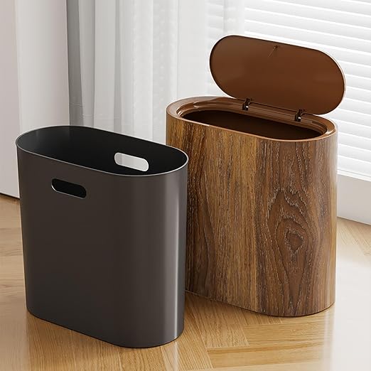Slim Trash Can with Lid, 2.6 Gallons / 12 Liter Plastic Small Slim Compact Garbage Can,Durable Easy to Clean Trash Bin for Dorms,Office,Bathroom,Kitchen,Bedroom,Compact Spaces