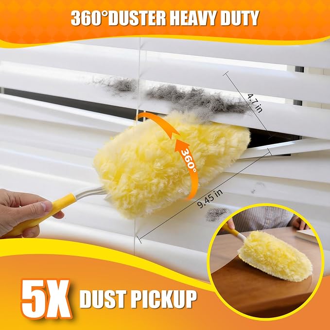 60 Count 360° Heavy Duty Duster Refills, Compatible with Swiffer Duster, Includes 1 Short Handle & 1 3 ft Extendable Handle, 4X Microfiber Cleaning Dusters, Disposable Unscented