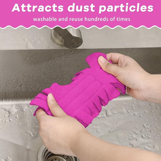 Zubebe 6 Pcs Reusable Duster Refills Fleece,Peach Red | Soft Polyester Fiber Flat Duster Refill Multi Surface Washable Cleaning Pad Tools for Home, Blinds, Car, Pet, Furniture, Fans