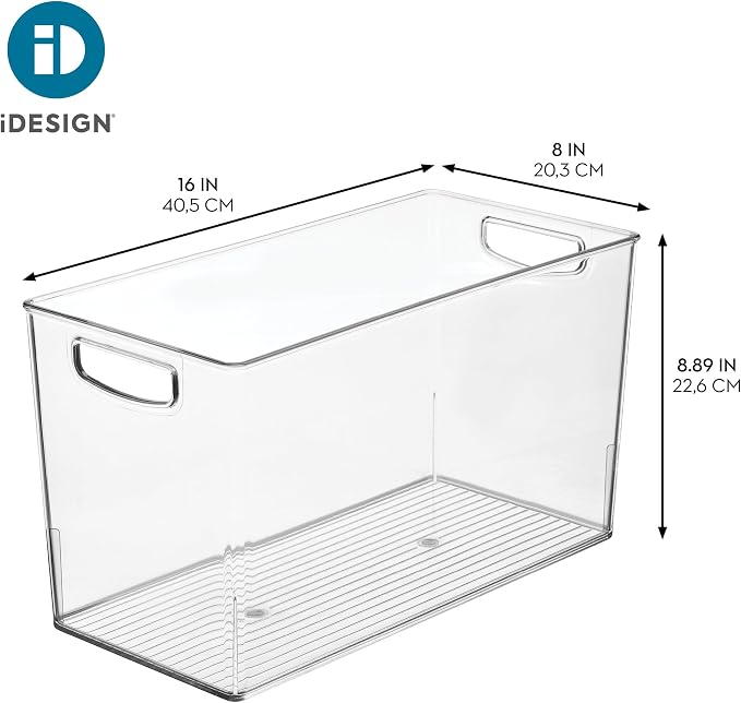 iDesign Pantry Bin with Handles, Clear | Kitchen Storage, For Cabinets, For Pantry, For Fridge