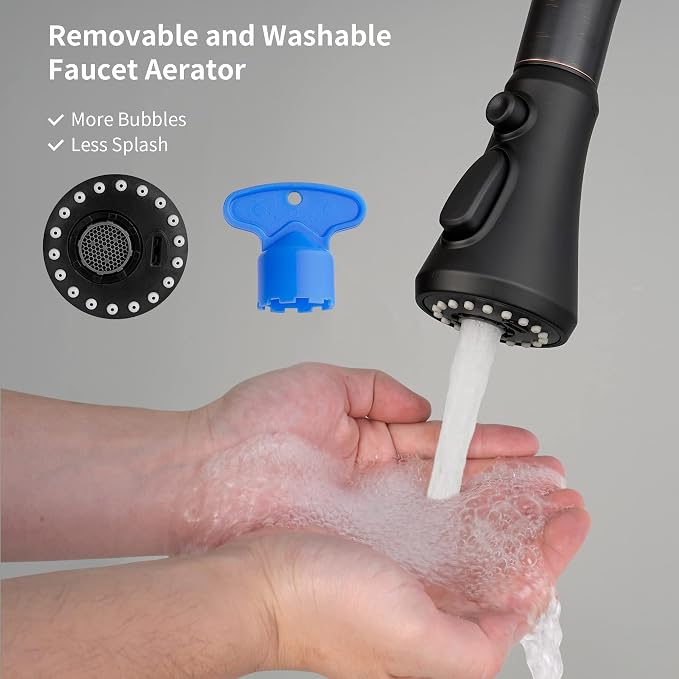 Hibbent Pull Down Spray Head for Kitchen Faucet, 3-Function Sink Nozzle | NSF/ANSI/CAN 61/372 & cUPC Certified Faucet Head Replacement, 15 Adapters, Compatible with Moen, Delta, Kohler, Matte Black