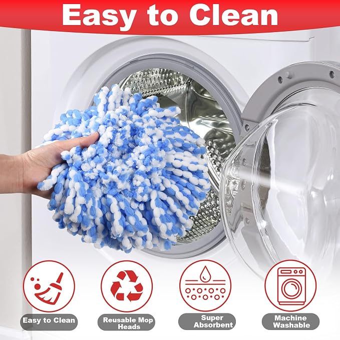 Spin Mop Replacement Head Set for O Ceda Mop RinseClean 2-Tank System | Include 3 Pack Mops Heads Replacements + Scrub Brush + 30-58" Handle & Base, Microfiber Mops Head Floor Mop Refill Kit