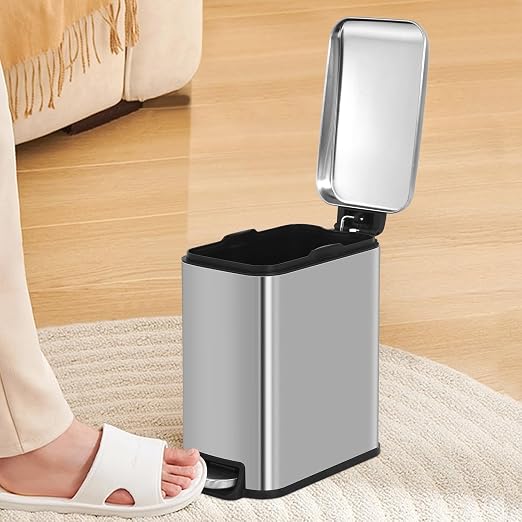 1.3 Gallon Kitchen Trash Can, Stainless Steel, Removable Plastic Inner Bucket, Foot Pedal, for Bathroom,(2 Set)
