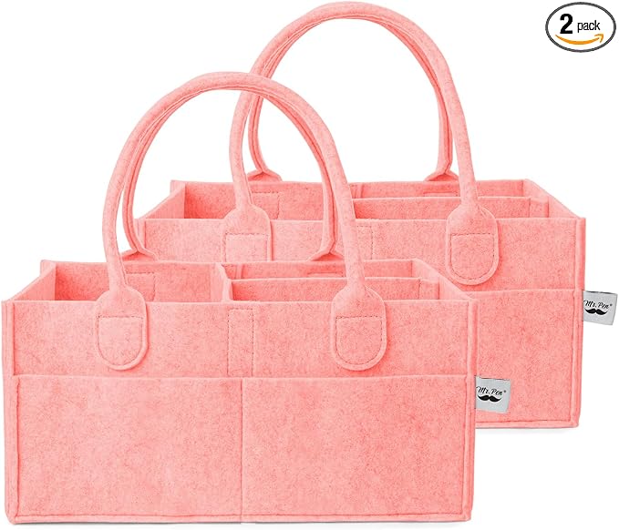Mr. Pen- Baby Diaper Caddy Organizer, 2 Pack, Pink | Nursery Storage Bin and Car Organizer for Diapers and Baby Wipes