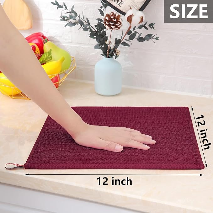 Homaxy 100% Cotton Waffle Weave Kitchen Dish Cloths 6-Pack, Magenta | 12 x 12 Inches, Ultra Soft Absorbent Dish Towels, Quick Drying Dish Rags with Hanging Loop