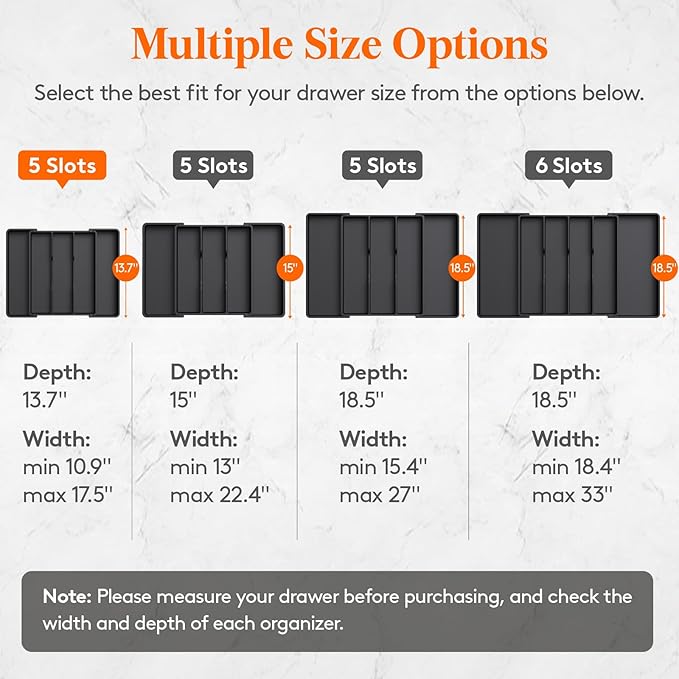 Lifewit Utensil Organizer for Kitchen Drawers, Expandable Utensil Tray | Adjustable Cooking Cutlery Silverware Flatware Holder, Plastic Spatula Tools Storage Divider, 11-18 x 14", Black