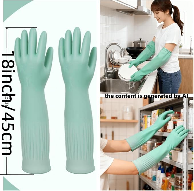 Household Cleaning 18inch Kitchen Dishwashing Rubber Gloves | Red Long Sleeved Heavy-duty Waterproof gloves, household kitchen dishwashing, Long cuffs, Reusable, Non slip
