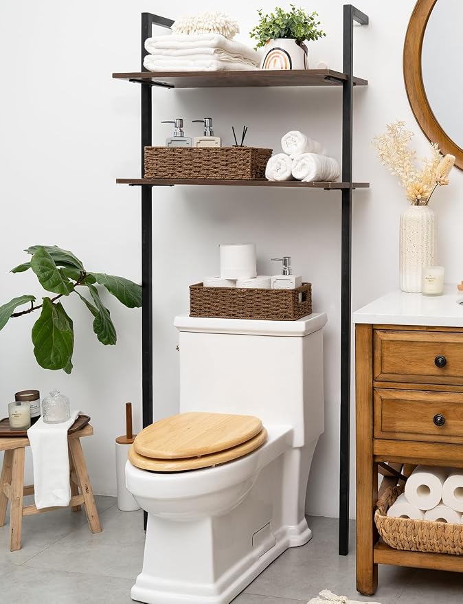 StorageWorks Toilet Tank Tray, Brown Round Paper Rope Bathroom Baskets for Organizing, Toilet Tank Basket, Toilets Organizer with Built-in Handles, 14 ¼"L x 6 ¾"W x 3 ¾"H, 2 Pack