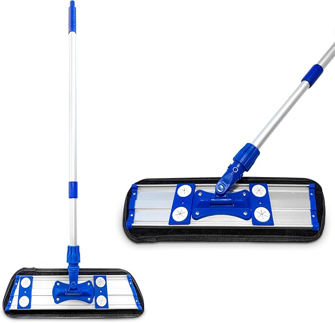 Microfiber Flat Mop with 360° Rotation for Floor Cleaning – Adjustable Aluminum Handle (81–140 cm), Hook and Loop Head, Reusable Microfiber Pads, Lightweight for Hardwood, Tile & Laminate Floors