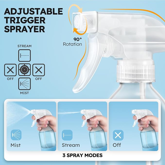 Tecohouse 360° 8 oz Clear Glass Spray Bottles with Silicone Sleeve 2 Pack | 360° All-Angle Spray, Non‑slip Silicone Protective Covers, for Cleaning Solutions, Plants, Hair Care (Black & Brown)