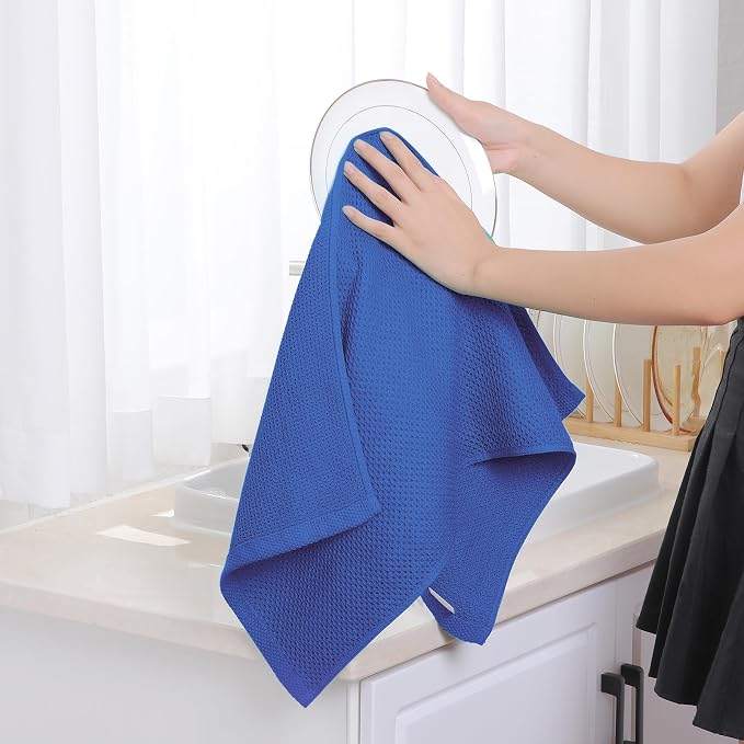 Homaxy 100% Cotton Waffle Weave Kitchen Dish Towels 4-Pack, Blueberry | 13 x 28 Inches, Ultra Soft Absorbent Dish Towels, Quick Drying Cleaning Towels