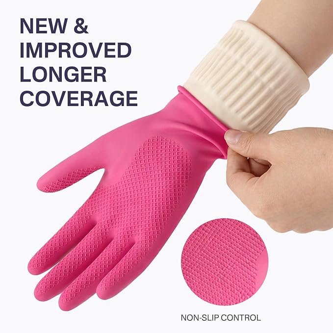 Rubber Dishwashing Gloves, Reusable Cleaning Gloves with Long Cuffs