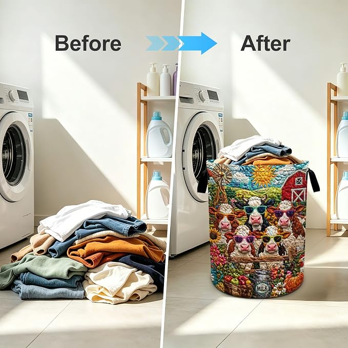Cow Laundry Basket Foldable Oxford Laundry Hamper With Handle For Room Bathroom Bedroom