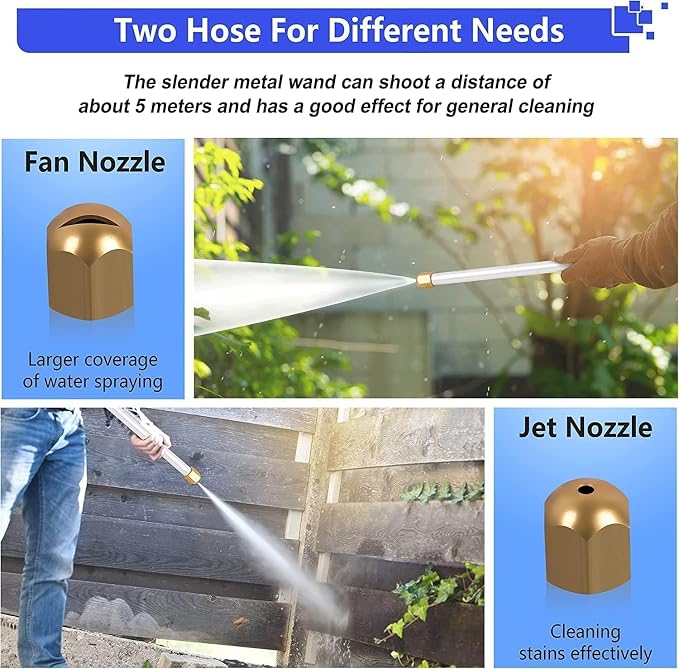 Jet Nozzle High Pressure Hose Nozzle for Garden, Hydro Pressure Hose Nozzle | 2-in-1 upgraded high pressure washer attachment, comes with 2 different nozzles and convenient hose quick connectors (Blue)