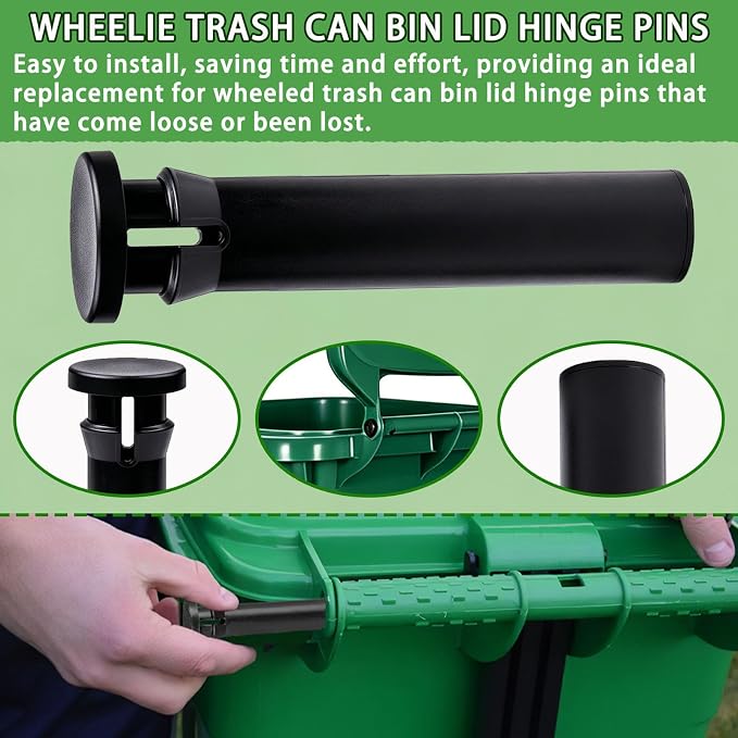 4 Pack Heavy Duty Wheelie Trash Can Bin Lid Hinge Pins Fit for Rehrig Sierra Huskylite 95-Gallon Wheeled Trash Can Lids Latch Stronger for Outdoor Household Commercial Wheelie Trash Bins Accessories