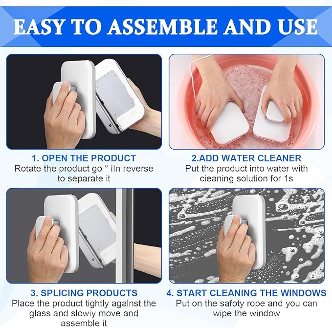 Magnetic Windshield Cleaner Tool Set,Widen Double-Sided Window Cleaner Tool | Windshield Magnetic Car Window Cleaner, Single Glass Thickness 3-10mm for High Rise Car Glazed