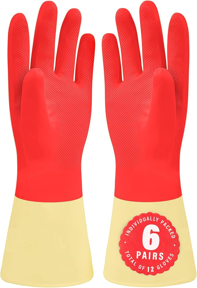 SteadMax Red Cleaning Gloves, Supreme Durability, Natural Rubber Latex Gloves