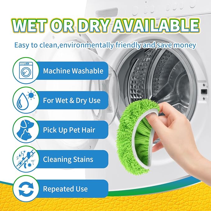 6 Pack Reusable Microfiber Mop Pads Compatible with Swiffer Sweeper | Washable replacement pads for wet & dry cleaning on hardwood, tile, laminate and vinyl floors.