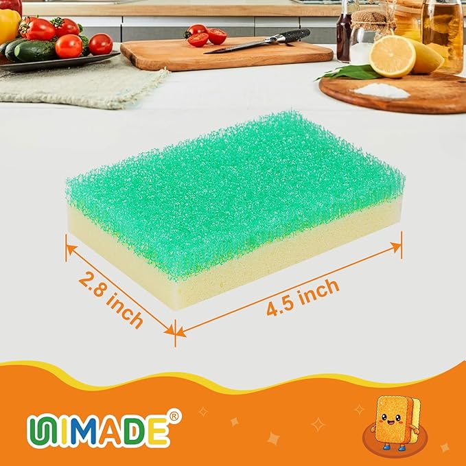 UNIMADE Scrub Sponge, Temperature Responsive Dual-Sided Cleaning Sponges | Non-Scratch Dish Sponge for Kitchen, Soft in Warm Water & Firm in Cold, 6 Pack