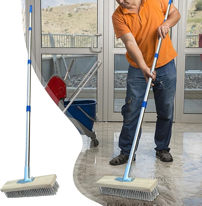 Heavy Duty Broom Patio Scrubber Moss Algae Plant Stain Remover | Deck Scrub Brush Long Handle Outside Moss Remover Outdoor Scrubbing Tool Garage Cleaner for Patio Deck Garden Shower Wall
